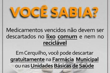 Medicamentos vencidos não devem ser descartados no lixo comum e nem no reciclável