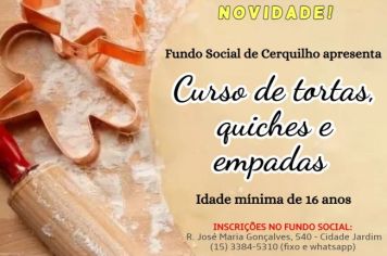 Fundo Social abre inscrições para o novo curso gratuito de tortas, quiches e empadas