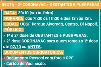 Atenção para a programação de vacinação contra a Covid-19 dessa semana