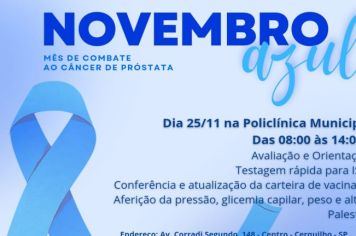 Prefeitura de Cerquilho, por meio da Secretaria de Saúde e Promoção Social, realiza o Mutirão do Novembro Azul na Policlínica Municipal