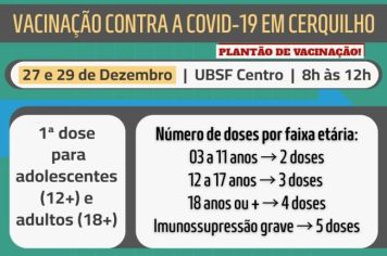 Vacinação contra a Covid-19 terá plantão nos dias 27 e 29 de Dezembro