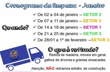 Cronograma de Limpeza Garagem Municipal em Janeiro de 2019