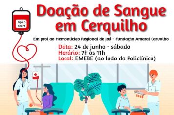 Campanha de doação de sangue em Cerquilho neste sábado, dia 24/06