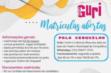 Projeto Guri de Cerquilho está com matrículas abertas