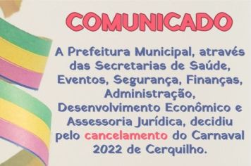 Cerquilho não terá Carnaval em 2022