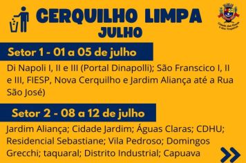 Cronograma Cerquilho Limpa em JULHO- Atenção setor 2! 