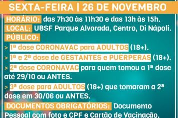 Confira quem pode se vacinar até sexta-feira, dia 26/11