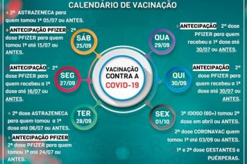 Confira cronograma de vacinação contra a Covid de 25/09 a 01/10