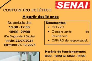 A Prefeitura Municipal de Cerquilho em parceria com a escola SENAI Luiz Plagiato, informam sobre os Cursos que estão com matrículas abertas. 