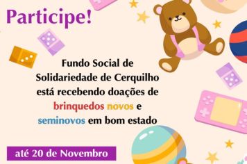 Fundo Social está arrecadando brinquedos novos e seminovos