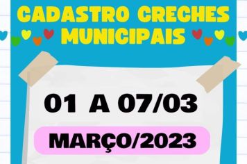 Cadastro para Creches Municipais em Março acontece de 01 a 07/03