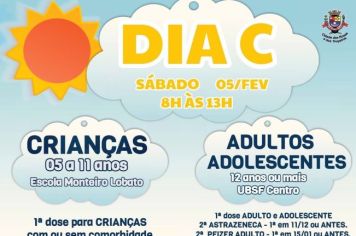 DIA C de Vacinação contra a Covid-19 acontece neste sábado, 05/02