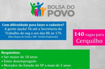 Estão abertas as inscrições para o Bolsa Trabalho em Cerquilho