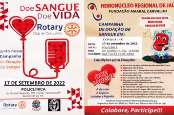 Cerquilho recebe Campanha de Doação de Sangue no sábado, dia 17/09