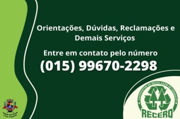 Cooperativa de Reciclagem -RECERQ disponibiliza de novo contato para o atendimento a população