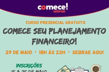 Prefeitura e Sebrae oferecem curso presencial gratuito “Comece a Planejar o seu Financeiro”
