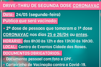 Secretaria da Saúde informa como será a vacinação na próxima segunda e terça-feira, dias 24 e 25/05