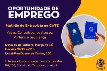 Mutirão de Entrevistas nesta terça-feira, 15 de outubro. Confira as vagas!