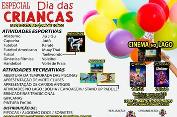 Especial Dia das Crianças em Cerquilho tem atividades no Lago do Centro Olímpico e Cinema no Parque dos Lagos