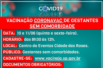 Cerquilho vacina gestantes e puérperas nesta quinta e sexta-feira, dias 10 e 11/06