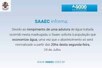 Prefeitura de Cerquilho informa rompimento de adutora que abastece a cidade na madrugada desta segunda-feira