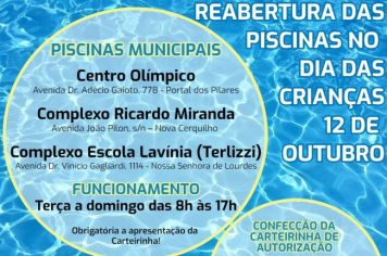 Piscinas Municipais serão reabertas no Dia das Crianças