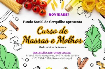 Fundo Social oferece curso gratuito de Massas e Molhos