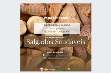 O Fundo Social de Solidariedade de Cerquilho em parceria com o Projeto CozinhAlimento informam que estão abertas as inscrições para o Curso de Salgados Saudáveis.