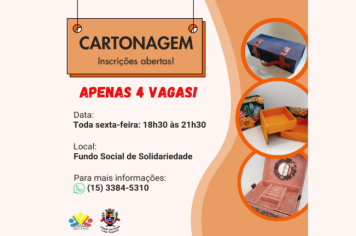 O Fundo Social de Solidariedade está com inscrições abertas para o Curso de Cartonagem. Confira as informações! 