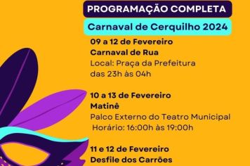 Prefeitura de Cerquilho divulga a Programação do Carnaval de Cerquilho 2024