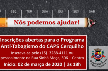 Programa Anti-Tabagismo está com inscrições abertas em Cerquilho