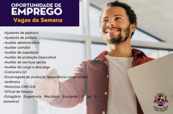 A Prefeitura de Cerquilho, através do CATE – Central de Atendimento ao Trabalhador e à Empresa, informa as vagas disponíveis da semana