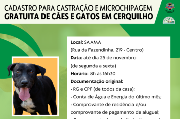 Prefeitura informa sobre cadastro para castração e microchipagem 