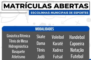 Escolinhas municipais de esporte estão com inscrições abertas