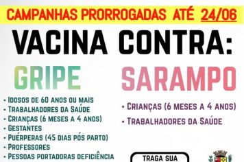Campanha de Vacinação contra a Gripe e o Sarampo é prorrogada até 24/06