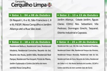 Confira o Cronograma da Campanha Cerquilho Limpa em Outubro