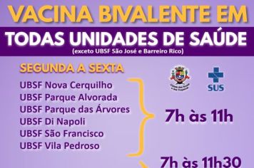 Vacina BIVALENTE contra a Covid-19 estará disponível em todas as Unidades de Saúde de Cerquilho