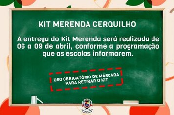 Kit Merenda será entregue de 06 a 09 de abril