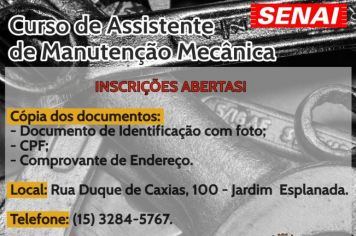 Curso de Assistente de Manutenção Mecânica está com inscrições abertas