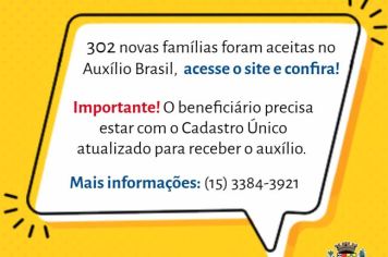 Departamento de Promoção Social informa que 302 novas famílias de Cerquilho foram incluídas no Auxílio Brasil