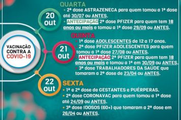 Secretaria da Saúde informa programação de vacinação até domingo, 24/10
