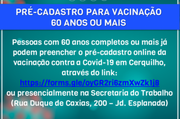 Pessoas com 60 anos ou mais já podem realizar o pré-cadastro para a vacinação contra a Covid-19