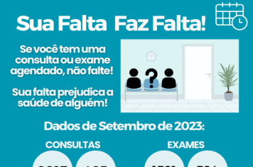 A Secretaria Municipal de Saúde e Promoção Social, através do setor de Central de Vagas, vem pedir a colaboração de todos na questão de faltas em consultas e exames agendados.