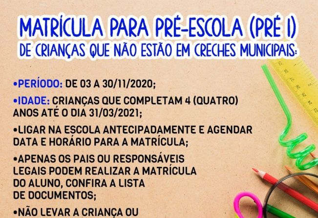 Prefeitura de Cerquilho informa sobre inscrições para Pré-escola