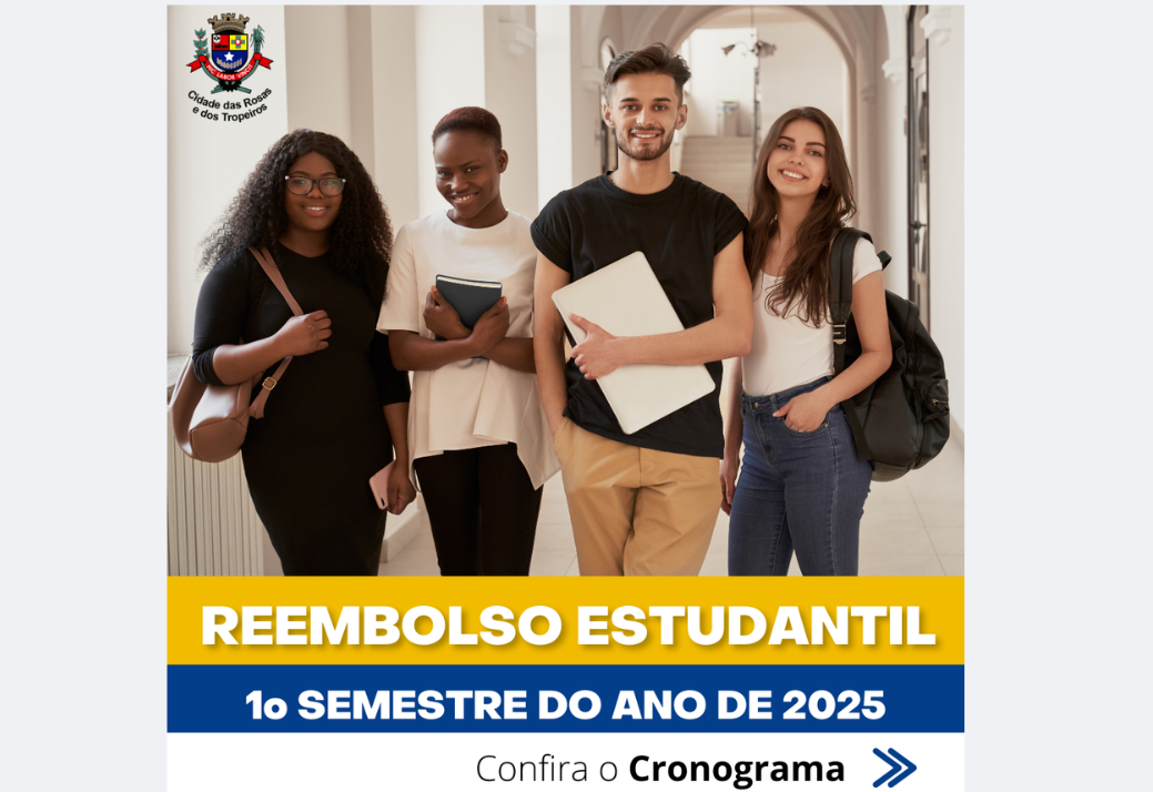 ATENÇÃO ESTUDANTES! A Secretaria de Educação e Cultura informa o cronograma do 1º semestre de 2025 para o Reembolso Escolar. Confira! 