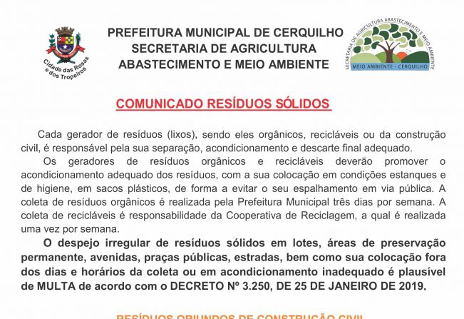 COMUNICADO RESÍDUOS SÓLIDOS