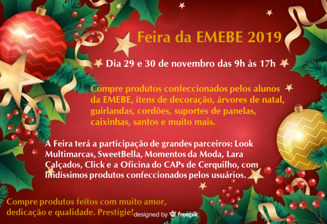 Feira da EMEBE e de parceiros acontece 29 e 30 de novembro