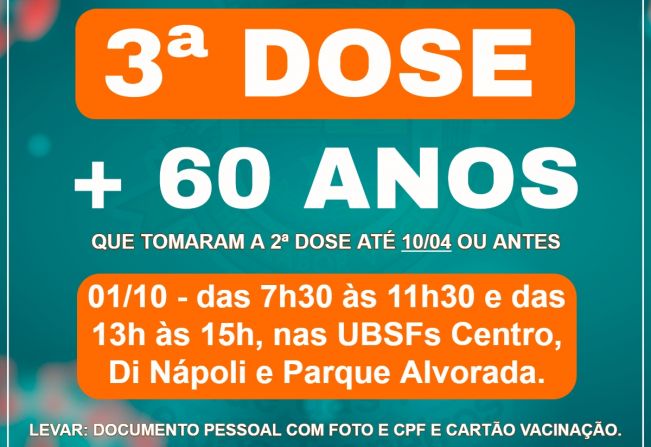 CRONOGRAMA DOSE DE REFORÇO DOS IDOSOS (60+)