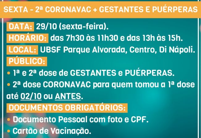 Atenção para a programação de vacinação contra a Covid-19 dessa semana