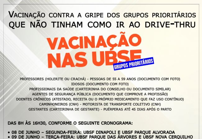 Prefeitura de Cerquilho informa sobre cronograma de vacinação nas UBSFs